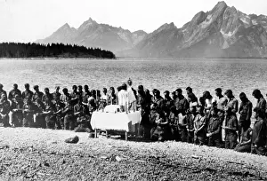 Kneeling Prints: Great Depression, CCC (Civilian Conservation Core) attend Religious service