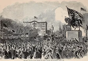 Wood Engraving Prints: Great meeting in Union Square, New York City