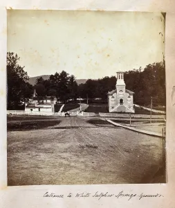 West Virginia Prints: The Greenbrier. Entrance to White Sulphur Springs, West Virginia. Albumen print, 1872
