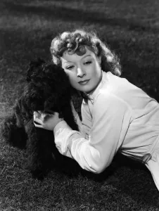 Greer Prints: Greer Garson posing with French Poodle, Coco; MGM portrait by Clarence Bull, ca. 1939