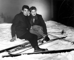 Backdrop Prints: GREGORY PECK and INGRID BERGMAN prepare to shoot a scene for SPELLBOUND, 1945