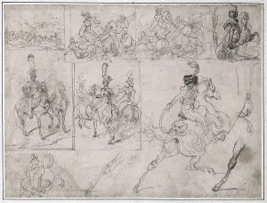 Theodore 1791 1824 Prints: GRICAULT, Thodore (1791-1824). Study of cavalry fights with officers on horseback
