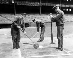 World Series Prints: Groundskeepers preparing home plate for the World Series