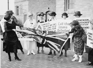 Protests Prints: A group of Irish-American women tearing up a British flag