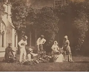 Talbot Prints: GROUP IN THE LACACK ABBEY CLOISTER, an 1844 photo by William Henry Fox Talbot (1800-1877)