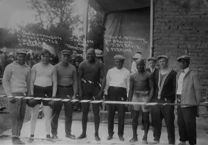 Bare Chested Prints: Group portrait of boxer Jack Johnson