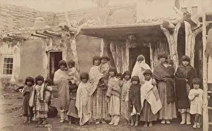 Blankets Prints: A group portrait photograph of nineteen women and children at Tesuqua Pueblo