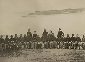 Union Army Prints: Group portrait of white and African American soldiers seated