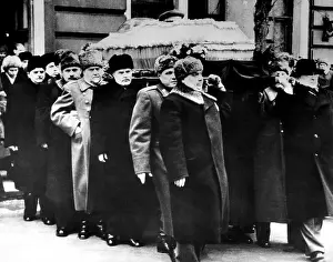 Russia Prints: A group of Soviet leaders carry the casket of Josef Stalin to his tomb in Red Square