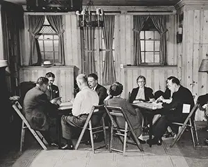 Alcoholism Prints: Groups of men and women playing bridge in Manhattan Alcoholics Anonymous club room