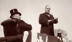 Grover Prints: Grover Cleveland watches as President William McKinley delivering his inaugural address