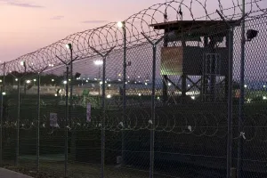 Cuba Prints: Guard tower at dawn at Camp Delta the military prison at Naval Base Guantanamo Bay Cuba