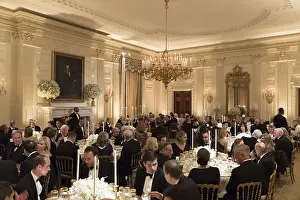 Lcgr1805 Prints: Guest at their tables during the White House State Dinner for President of France and Mrs