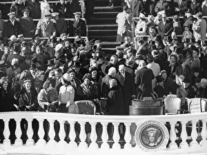 Lcgr1502 Prints: Guests talk and mingle before the Inauguration ceremony of President John Kennedy