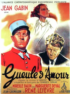 GUEULE D'AMOUR, French poster art, from left: Jean Gabin, Mireille Balin, Jean Gabin, 1937