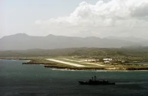 Cuba Prints: The guided missile frigate USS STARK lower right heads out to sea from the U
