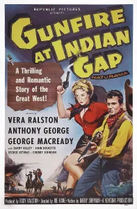 Images Dated 10th February 2014: GUNFIRE AT INDIAN GAP, l-r: Vera Ralston, Anthony George on poster art, 1957