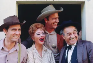 GUNSMOKE, from left: Dennis Weaver, Amanda Blake, James Arness, Milburn Stone, (Season 7, 1961), 1955-1975