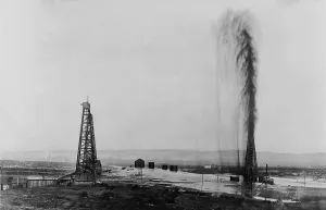 Extraction Prints: Gusher in a California oil field, ca. 1910