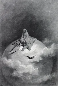 Gustave Dore illustration of Edgar Allan Poe's "The Raven;" presents a vision of death. 1883