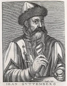 Gutenberg, Johannes Gensfleich (c.1400-1468). Portrait of Gutenberg. Engraving. SPAIN. Madrid. National Library. AISA/Everett Collection**US SALES ONLY**
