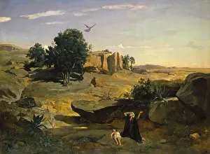 Romanticism Prints: HAGAR IN THE WILDERNESS, by Camille Corot