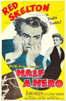 Bergen Prints: HALF A HERO, US poster, Red Skelton, Jean Hagen, inset photo: Polly Bergen, 1953