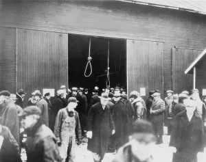 Sales Prints: Two hangman's nooses hang as a grim warning to prospective bidders on this foreclosed farm