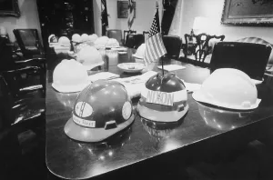 Hardhats Prints: Hard hats in the Nixon White House Cabinet Room