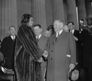 Harold Prints: Harold Ickes greets Marian Anderson at her Lincoln Memorial concert