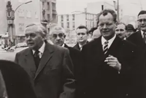Policies Prints: Harold Wilson (left) and Willy Brandt (right) walking in the streets of Western Berlin