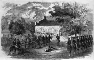 West Virginia Prints: Harper's Ferry. The U.S. Marines storming the engine house--Insurgents firing through holes in the doors