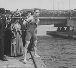 Excitement Prints: Harry Houdini jumps 30 feet from Harvard Bridge locked up in chains