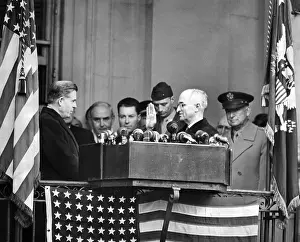 Oath Of Office Prints: Harry Truman is sworn in a Vice President by his predecessor, Henry Wallace