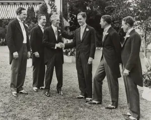 Industrialists Prints: Harvey Firestone congratulating his youngest son Roger at his wedding