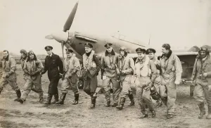 Royal Air Force Prints: A Hawker Hurricane and 12 U.S. volunteers of Eagle Squadron in the R
