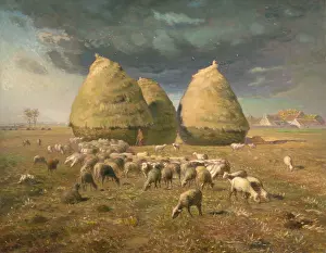 Shepherd Prints: HAYSTACKS: AUTUMN, by Jean-Francois Millet, 1874, French painting, oil on canvas