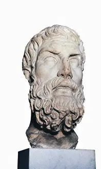 Head of Epicurus. 1st half 4th BC. Greek art. Sculpture on marble. UNITED KINGDOM. London. The British Museum. - BeBa/Iberfoto/Everett Collection (427790)**US SALES ONLY**
