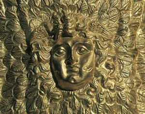 Al Iskandariyah Prints: Head of Medusa. Repouss on golden sheet