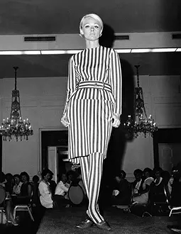 Models Prints: Head to toe aggressively striped dress with matching striped stockings
