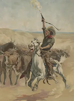 Shooting Prints: HEADING A STAMPEDE, 1888, chromolithograph, by A. W. Elson