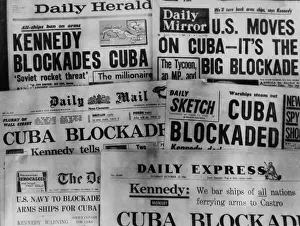 Blockade Prints: Headline of Britain's daily newspapers announcing President Kennedy's blockade of Cuba