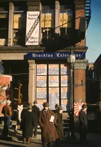 Newspapers Prints: Headlines posted in the window of Brockton Enterprise Newspaper office