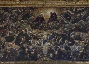 Heaven, by Jacopo Robusti known as Tintoretto, 1588 - 1592 about, 16th Century, oil on canvas, cm 700 x 2200 - Italy, Veneto, Venice, Doges Palace. Detail