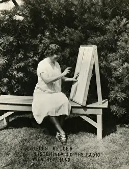 Blind Prints: Helen Keller listening to the radio with her hand
