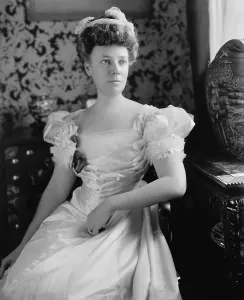 Ribbon Prints: Helen Nellie Taft, wife of William Howard Taft, in a draped gilded age ball gown, c. 1905