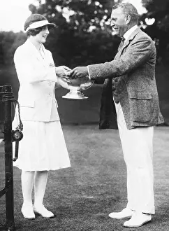 Sportswear Prints: Helen Wills, tennis champion from California receiving trophy
