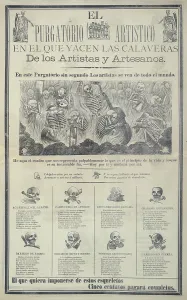 Artisan Prints: Hell, depicted in a broadside showing artists and artisans holding objects related to their professions