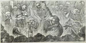 Artisan Prints: Detail of Hell, showing artists and artisans holding objects related to their professions