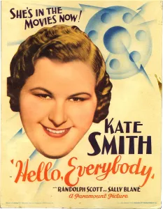 Speaker Prints: HELLO, EVERYBODY!, Kate Smith on midget window card, 1933